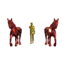 Clydesdale horses with man