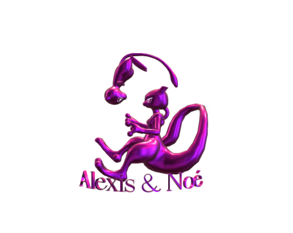 Mewtwo and Mew with text